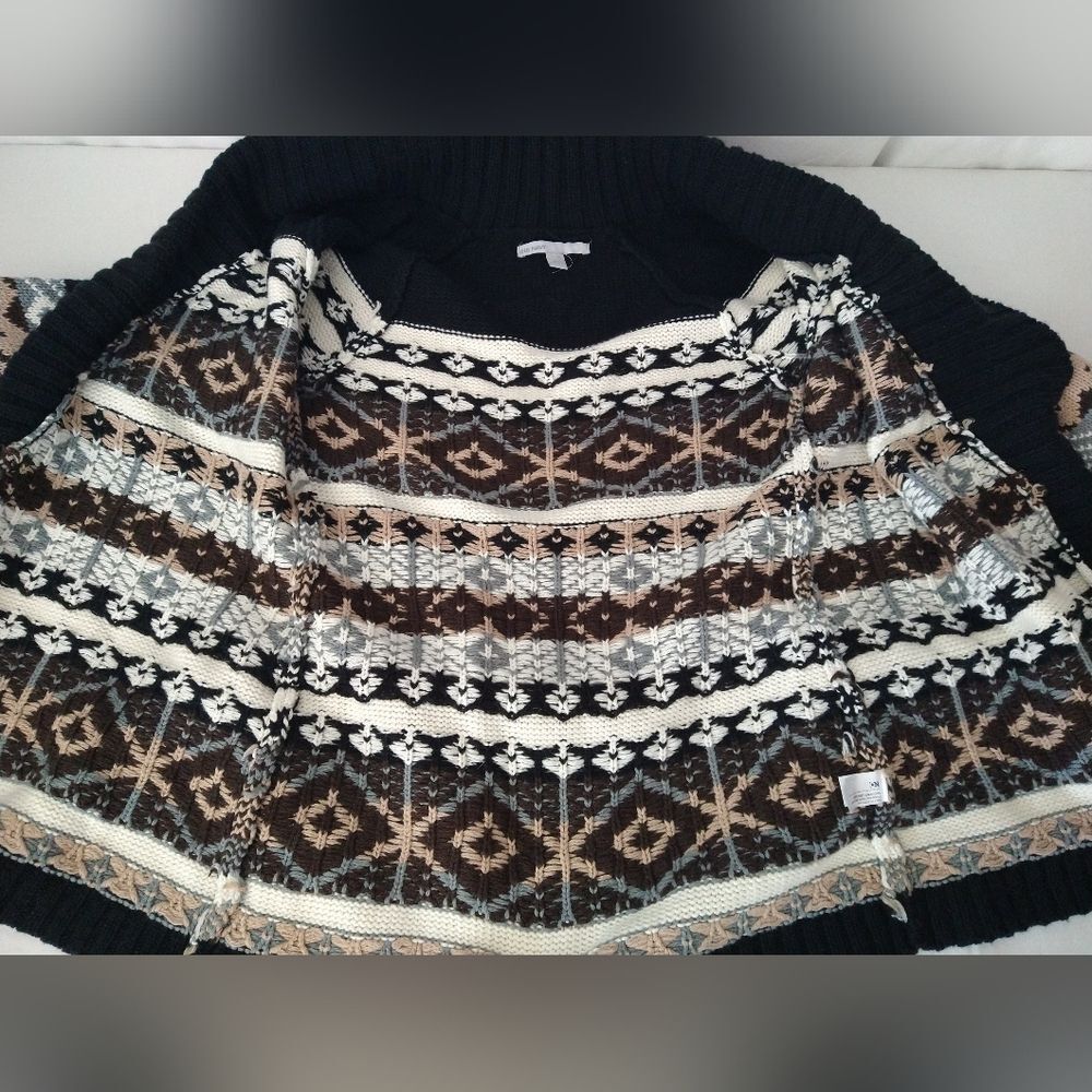 Old Navy Knit Cardigan Tan Black Aztec Southwest Cotton Lambs Wool Blend Chunky - Picture 2 of 10